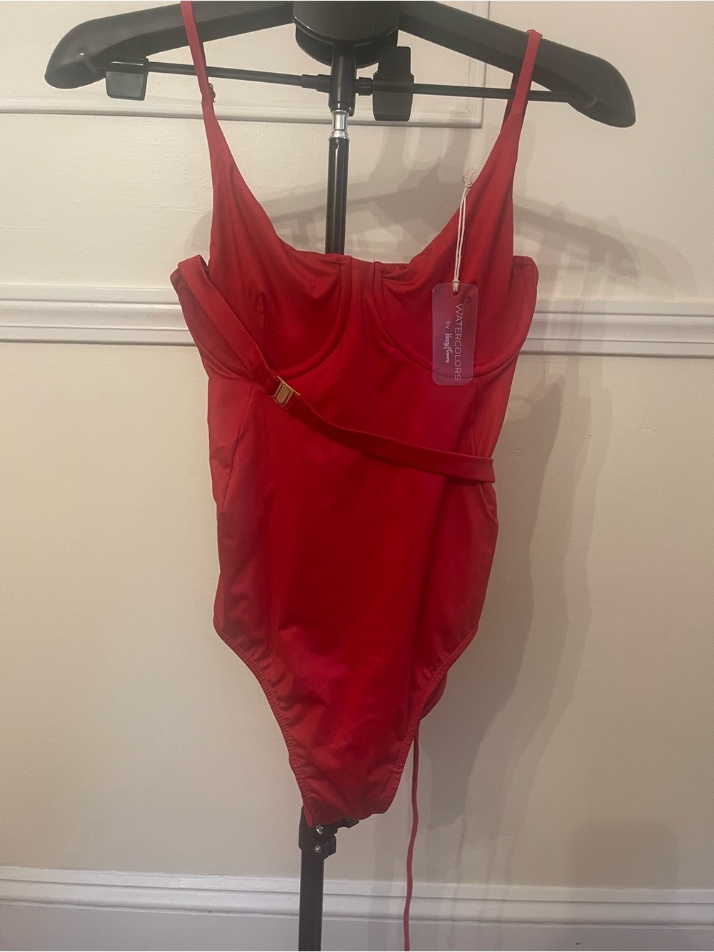 Kenny Flowers Crimson Red One-Piece Swimsuit with Slim Belt